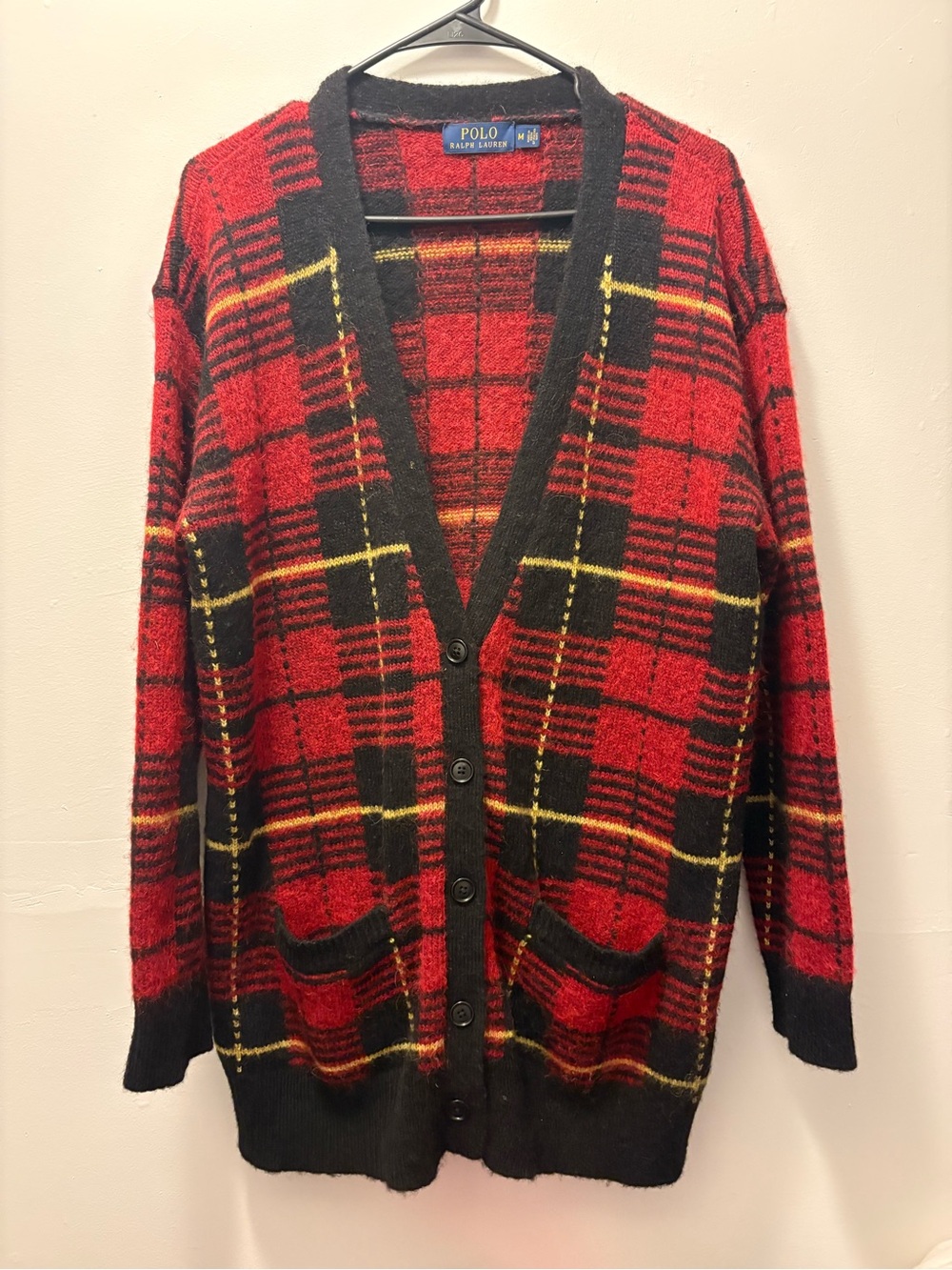 Vintage Ralph Lauren Polo Wool and alpaca Red Black Plaid sweater 90’s y2k